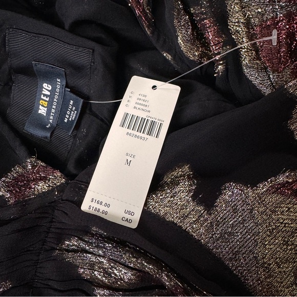 MAEVE NWT | Anthropologie Halter Shine Swing Mini Dress Black Gold Silver - Picture 12 of 13